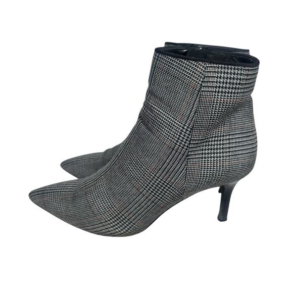 Cabi Dandy Glen Plaid Black & Gray Stiletto Ankle Booties 6M Side Zip Pointy Toe - Picture 1 of 11